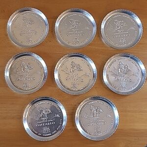 VINTAGE Souvenir Aluminum Coasters Ontario Canada's Variety Vacationland